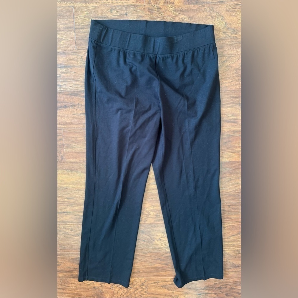 Eileen Fisher Pull On Black Pants Ankle Straight Leg Work Office Size XS
